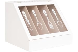 DRULINE Cassetta Posate con Coperchio Cucina 4 Ventaglio Scatola Salvaspazio, Posate, Besteckkiste, Portaposate, Stand di Besteckbehälter, Portaposate per Cucina, Legno Cucchiaio, Coltelli E Forchette