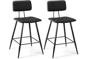 WangPangzi Set of 2 Bar Stools,PU Leather with Metal Legs, Industrial Style Kitchen Counter Chairs, Perfect for Breakfast Bars and Home Bars, 67.5 cm High Stools(Black)