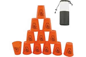 DoInFun Stacking Cups, Pack of 12 Quick Stack Cups Speed Training Game for Challenge Competition Travel Party, Medium Size for Kids/ Adults - Orange