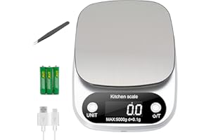 WAHJUA grande dimensione 5kg/0.1g Bilancia digitale da cucina, Bilance Alimenti in acciaio inossidabile Tavolo di pesatura, USB Ricaricabile pesa in grammi e once