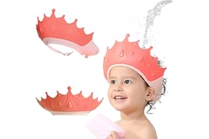 Shower Caps for Kids, KAMHBE Baby Shower Cap Shield Adjustable Crown Hair Washing Shampoo Shield Baby Visor for Eyes, Ears and Face (Red)