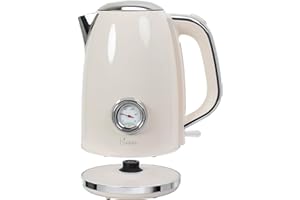 SILVA SCHNEIDER Czajnik elektryczny retro Style - Nostalgia 170, 1850-2200 W, 1,7 litra, obudowa ze stali nierdzewnej, wskaźnik poziomu wody, wskaźnik temperatury wody, automatyczne wyłączanie, bezprzewodowy 360°,