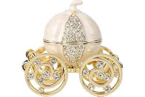 QIFU Hand Painted Pearl White Cinderella Pumpkin Carriage Trinket Box Hinged with Rich Enamel and Sparkling Rhinestones, Unique Gift for Family