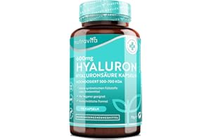 ‎NUTRAVITA Hyaluronsäure Kapseln 600 mg – 90 vegane Hyaluron Kapseln für 3 Monate – Hochdosiert 500 – 700 kDa - mit 600mg pro Kapsel - Hyaluronic Acid für die Hydratation der Haut - Nutravita