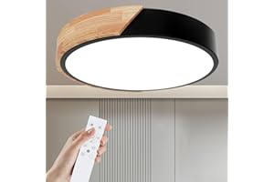 Yexati Ceiling Light Wood,Dimmable Ceiling 3000K-6000K,Remote Controlled Led Ceiling Light,24W Modern Light Fixture for Living Room, Bedroom and Hallway, 30CM，Black
