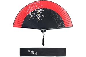 Dazone Eventail Style Japonais Motif de Sakura pour Noël Fête Théâtre Mariage Cadeau Fête Festivals Anniversaires Essentiel pour l'été (Rouge)