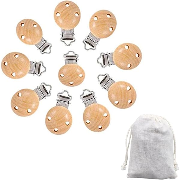 Clip Per Ciuccio In Legno - 20 Pezzi, Legno Di Faggio, Per Neonati - Foto 10