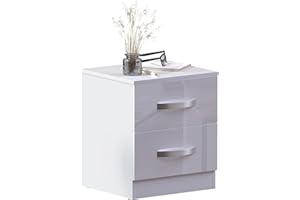 VIDA DESIGNS Movian Amazon Brand High Gloss Bedside Cabinet White, 2 Drawer With Metal Handles and Runners, Unique Anti-Bowing Drawer Support, Bedroom Furniture