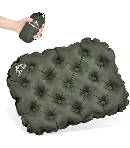 Oreiller Gonflable Camping Biglumin - Compact 100g - Ergonomique - Sac Inclus - Vert