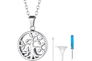 PROSTEEL Collier Urne Croix/Marie/Arbre de Vie Pendentif Cinéraire Personnalisable Chaîne 50cm/55cm Offerte Bijoux Acier INOX/Plaqué Or 18K Accessoire Funéraire Commémoratif
