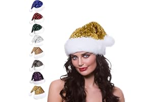 Aisszhao Sequin Santa Hat - Velvet Plush Father Christmas Hat for Adults & Kids - Shiny Sequin Unisex Costume for Christmas & New Year Parties