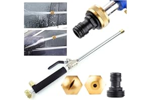 AISOWAY Buse à Eau Haute Pression Lance à Eau pour Pistolet avec 2 Buses de Nettoyage Buses de pulvérisation Raccord de Tuyau d'arrosage 46 cm Douche de Jardin Hydro Jet Power- Noir