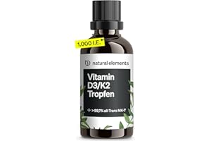 ‎NATURAL ELEMENTS natural elements Vitamin D3 + K2 Tropfen 50ml - Premium: 99,7+% All-Trans (K2VITAL® von Kappa) + hoch bioverfügbares Vitamin D3 - Laborgeprüft, hochdosiert, flüssig und in Deutschland produziert