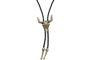 KOMONEE Bolo Tie Bull Skull Necklace Pendant Bootlace Shoestring Necktie Cowboy Western Vintage Metal Cow