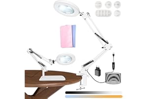 KIMIGO Lampe de Bureau avec Loupe 10x,Loupe de Lecture LED avec Pinces et Base,Lampe de Bureau,360° LED Eclairante,3 Modes de Couleur et 10 Niveaux de Luminosité,pour Lecture,Réparation