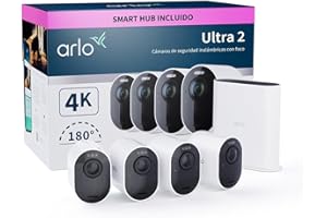 Arlo Ultra 2 Camara de Vigilancia WiFi Exterior 4K, Camara de Vigilancia WiFi Interior, Sensor de Movimiento, Alarmas Para Casa, Visión Nocturna Color, Prueba Arlo Secure Incluida , 4 Cámaras, Blancas