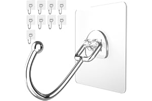 Latoxcaa Large Adhesive Hooks 10-Pack, Heavy Duty Wall Hooks for Bathroom, Kitchen, Outdoor, Strong Self-Adhesive Towel & Coat Hooks, Waterproof Transparent Utility Hooks for Home Improvement