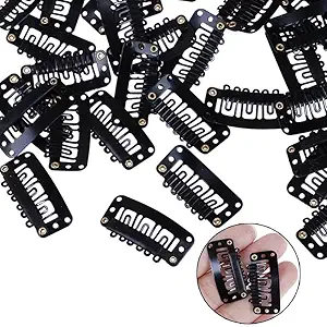 Nyamah Sales Women Metal Hair Extension Snap Clips Wig Clips with Silicon Rubber Wefts Hair Attachment Clips Hair Bonding Clips BLACK 12 PCS