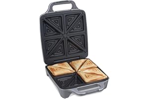 Cloer 6269 Sandwichera XXL, 1800 vatios, para 4 tostadas divididas en diagonal, tostadas americanas, para llenado XXL, luz para hornear, revestimiento antiadherente