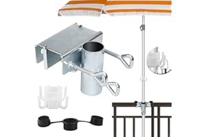 ELNLE Uchwyt na parasol przeciwsłoneczny, prostokątny, do mocowania na balkonie, Ø 25-38 mm, oszczędność miejsca, regulowany uchwyt balkonowy – maksymalna szerokość 5 cm