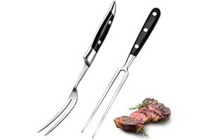 CHENGU Carving Fork Meat Fork 2 Pieces Christmas Stainless Steel Serving Fork Cooking Fork with Wood Handle Classic Grill Fork with ABS Handle Xmas Black Kitchen Forks Barbecue BBQ Fork Carving Set, 12 Inch