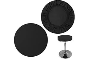 Giantree 2 Stück Hockerbezug Rund, Runder Drehstuhlhockerbezug Kissenbezug Waschbarer Hockerkissenbezug Dehnbar Barhocker Bezug für Esszimmerstühle Runder Hocker(schwarz)