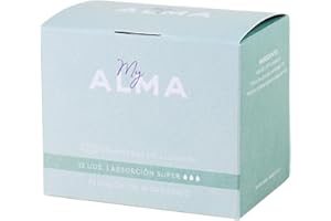 MY ALMA Compresas de Algodón Orgánico con Alas - Extra Absorbentes y Transpirables - Protección Segura para Flujo Abundante y Nocturno - Hipoalergénicas y Biodegradables (1 CAJA SUPER)