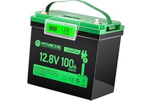 HYSINCERE 12V 100Ah LiFePO4 MINI Lithium Batterie mit LED, Max.15000 Zyklen & 100A Intelligente BMS, 12 Volt Deep Cycle Akku 1280Wh Wiederaufladbare für Wohnmobil, Camping, Solar Home Systeme, Boote