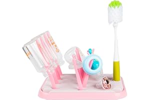 DXIA Baby Bottle Drying Rack, Baby Bottles Nipple Dryer Holder with Removable Water Tray, High Capacity Rack Space Saving Dryer for Bottles, Teats, Cups, Pump Parts and Accessories (Pink)