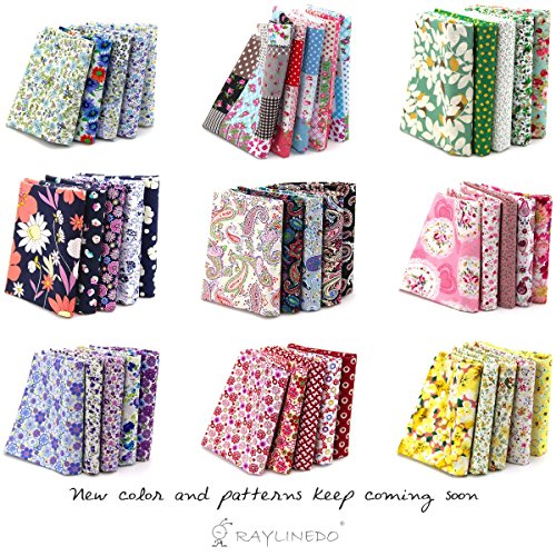 RayLineDo® 5X verschiedene Muster Floral & Polka Dots Style 100% Baumwolle Popelin Stoff Fat Quarter Bundle 46 x 56cm (Appox 18 „x 22“) Patchwork Quilting Stoff - 6