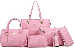AlwaySky Women Handbags Set 6 Pcs PU Leather Top Handle Purse Shoulder Crossbody Bag Sets