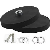 Aimant Avec Anneau Lot De 2 Aimants En Néodyme Caoutchoutés 88 Mm Avec Filetage Extérieur M8 55 Kg Force De Traction Plate Aimant Rond En Caoutchouc Avec Filetage Pour Vis, U0153illet Ou