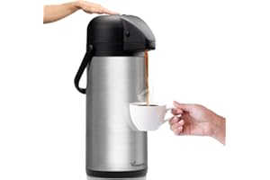 Vondior Caraffa Termica per Caffè 3L, Caffettiera con Pompa Isolata in Acciaio Inossidabile, Teiera Sottovuoto per Acqua Calda/Fredda, Bevande al Cioccolato per Feste