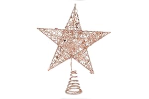 GUKASXI Topper de árbol de Navidad con Brillo 20cm Árbol de Navidad Estrella Estrella de Alambre de Metal Copa de árbol Navidad Topper de Estrella Estrella Rosa Brillante Estrella de Brillo Dorado para árbol