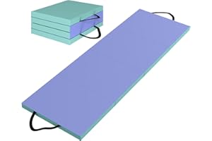 SPORTNOW Tapis de gymnastique pliable, tapis gymnastique épais, 180 x 60 x 5 cm, avec poignée, tapis de sol pour yoga, mma, sport, fitness, pilates, revêtement synthétique, vert et violet