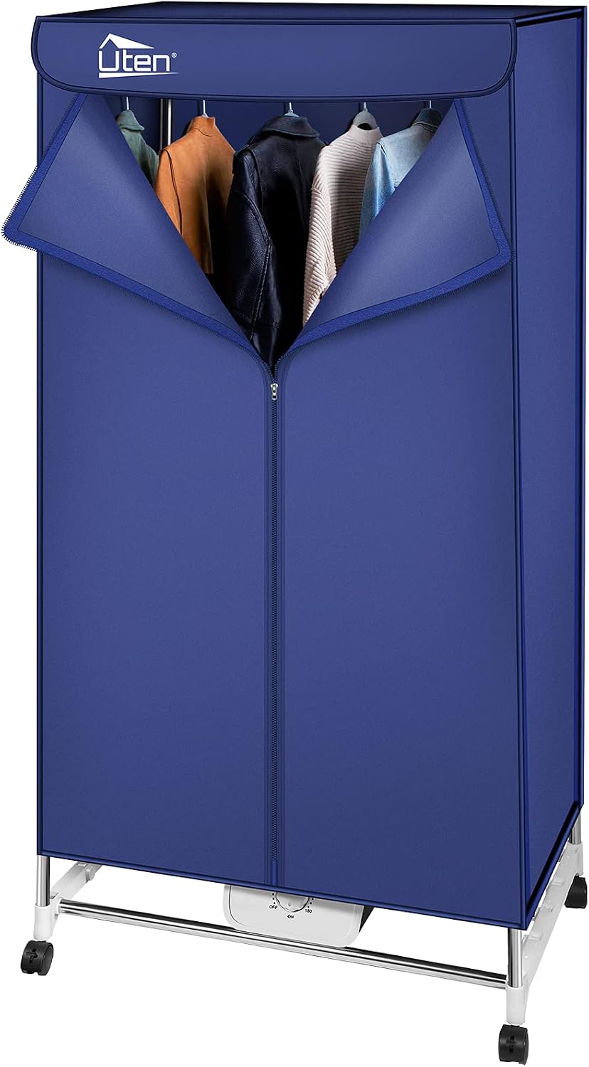 Electric Clothes Dryer Warm Air Drying Wardrobe Electric Clothes Drying Rack Double layer Stackable for Apartments 1500W Blue