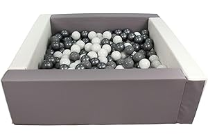 Velinda Soft play ball pit, home ball pit, indoor, outdoor, ball pit + 300 balls (Ball pit/balls colour: white, grey/white, grey, silver)