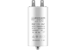 VOLET TECH Condensateur 20 uF pour Moteur Monophasé - Utilisation pour Kärcher, Pompe de Piscine, Porte de Garage - 425/450V/475V - Condensateur de Démarrage/Permanent avec Cosses 6,4mm