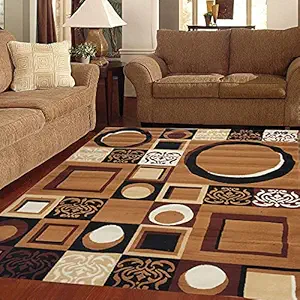 Moin Carpets Acrylic Wool Geometric Carpets for Living Room and Home 5 x 7 Feet (150 X 200 cm) Brown