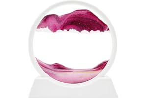 AzureLeap 3D Dynamic Sand Art Liquid Motion, Moving Sand Art Picture Round Glass 3D Deep Sea Sandscape in Motion Display Flowing Sand Frame Relaxing Desktop Home Office Work Decor (7 inch-Pink)