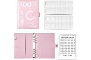 SEMAZZ Sparbuch,Budgetplaner 100 Umschläge Sparherausforderun A5 Geldspardose Geldbinder mit Umschlag Geldsparbuch Spaß Budgetbinder Geld Sparen Challenge für Kinder Erwachsene um $5,050 zu sparen Rosa