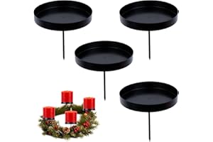 Joxessaien Kerzenhalter Adventskranz Schwarz 4er Set, Adventskerzenhalter Metall 8cm, Stabkerzenhalter & Kerzenteller, Advent Kerzenständer Rund, Kerzenstecker Halterung für Kranz & LED Kerzen
