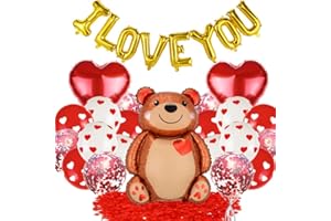 CLOVERCY Valentines Day Decorations Kit Valentines Latex Balloons I Love You Banner Heart Foil Balloons Teddy Bear Balloon 500 Pcs Rose Petals for Valentines Anniversary Wedding Engagement Party Supply