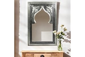 MARRAKESCH Anugha orientalne lustro ścienne, 90 cm, brązowe, duże, marokańskie lustro do przedpokoju z drewnianą ramą, orientalne lustro łazienkowe w stylu vintage, bez oświetlenia, jako orientalna dekoracja