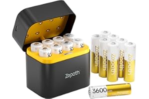 Zepath Rechargeable Lithium Batteries AA 16-Pack with Charger, 3600mWh High Capacity 1.5V double A Batteries, Long Lasting Rechargeable aa Li-ion Battery with Integrated Charing Storage Box