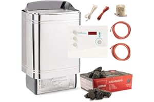 ‎TIME4WELLNESS Saunaofen Nordex II 6/8 / 9 kW time4wellness Saunasteuerung K2 mit Vorwahlzeit Saunasteine Ofenkabel (6 kW für Kabine 6-8m³)