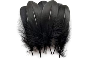 Suneast Lot de 100 Plumes d'oie pour Loisirs Créatifs, Attrape-Rêves, Boucles d'oreilles, Mariage, Festival, Décoration de Fête Prénatale - Noir, 15-20cm
