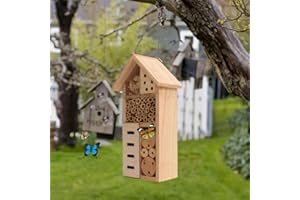 AURAHOME GardenHaven® Insect House Wooden Hotel Natural Nesting Habitat for Solitary Bee's Butterfy Insect Ladybirds,Bettles House Bug Hotel Shelter Garden Nest Box 26cm Pollinate your Garden & Control Pests