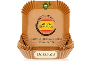 COOL DESIGN Papel Horno Para Freidora de Aire Cuadrado Premium, Papel Desechable antiadherente Air Fryer, Horno, 100 Unidades