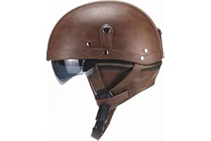 BAUTI ZGFHTY Motorbike Leather Half Helmet Removable Thermal Bib Retractable Brown Visor Open Face Motorcycle Helmet for Men and Women ECE Approved Jet Helmet Moped Scooter Cruiser